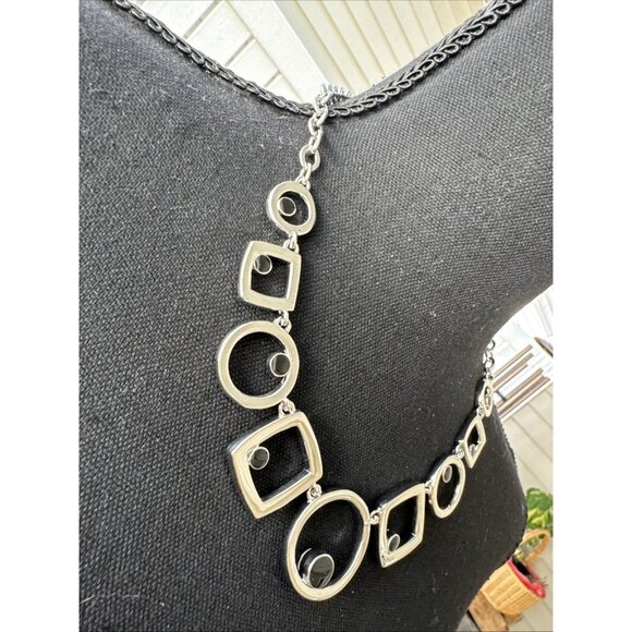 WHBM Silver Tone Black CZ Reversible Chain Chain Statement Necklace NEW - Picture 4 of 14